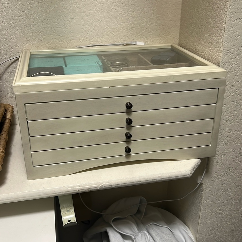 Pottery Barn jewelry box with “K” on top
